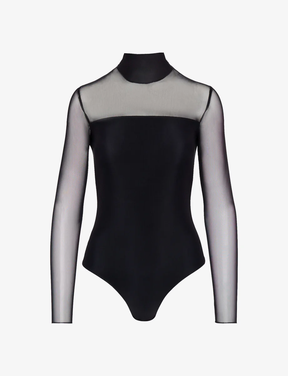 Chic Mesh Mockneck Long Sleeve Covered Bodysuit - Image 4
