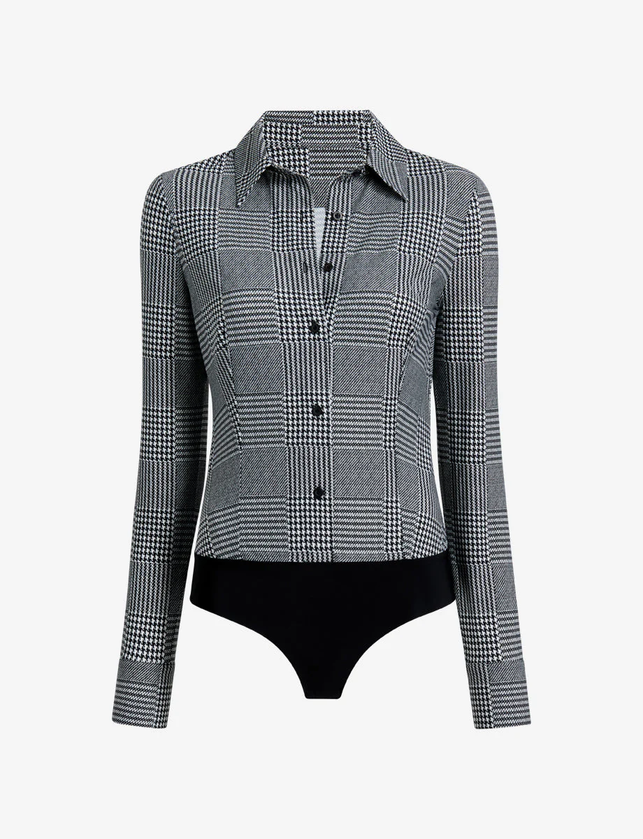 Classic Printed Button Down Bodysuit - Image 11
