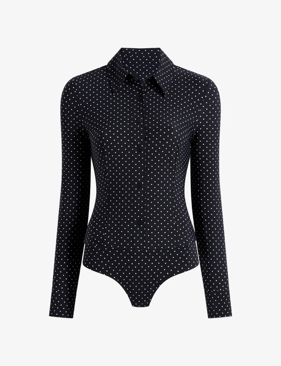 Classic Printed Button Down Bodysuit - Image 19