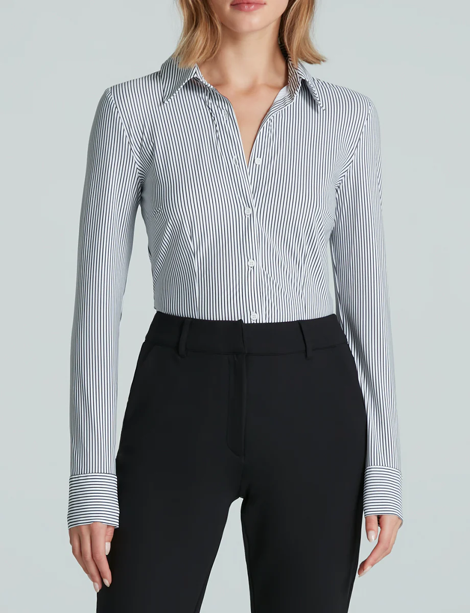 Classic Printed Button Down Bodysuit - Image 7