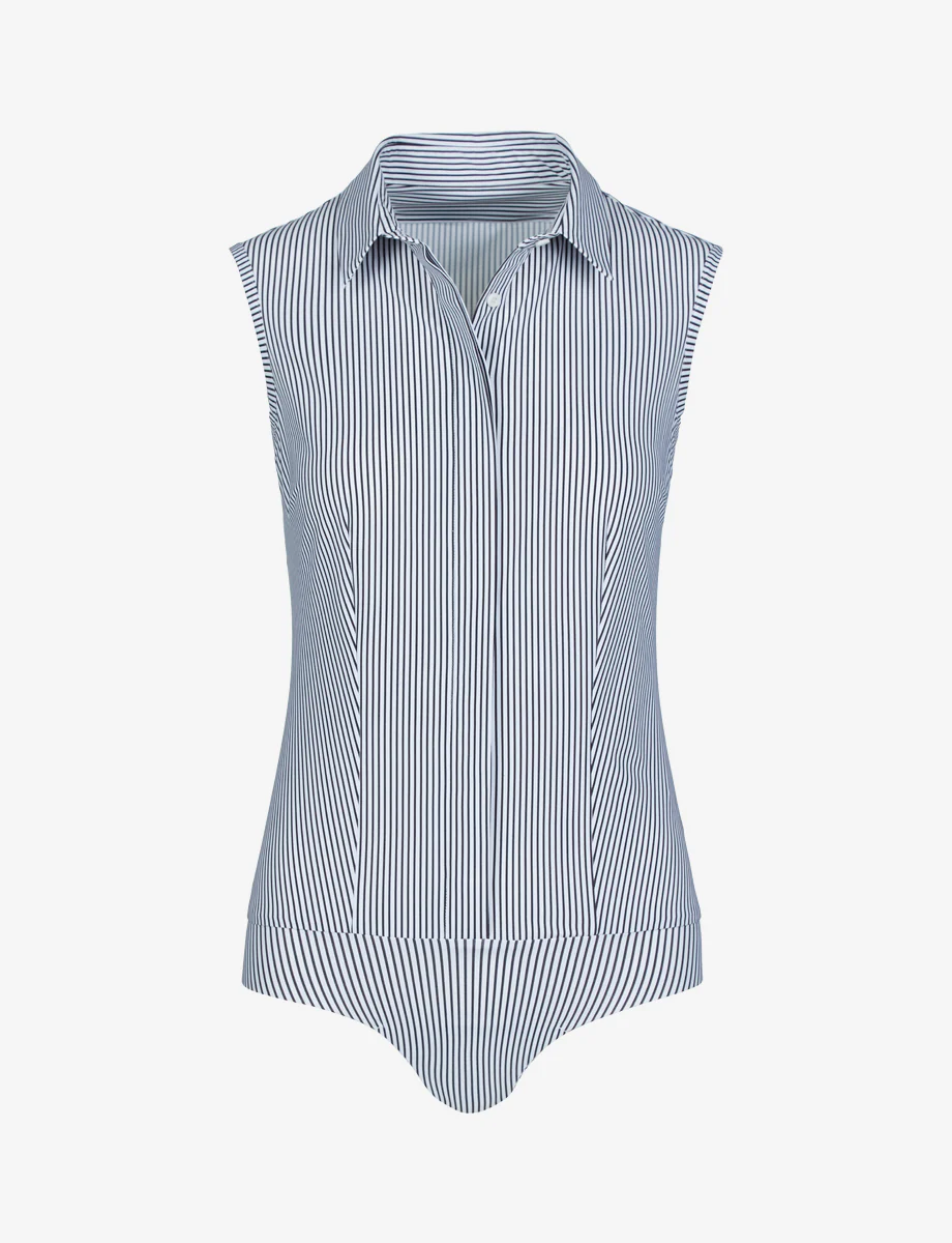 Classic Printed Sleeveless Button Down Bodysuit - Image 3