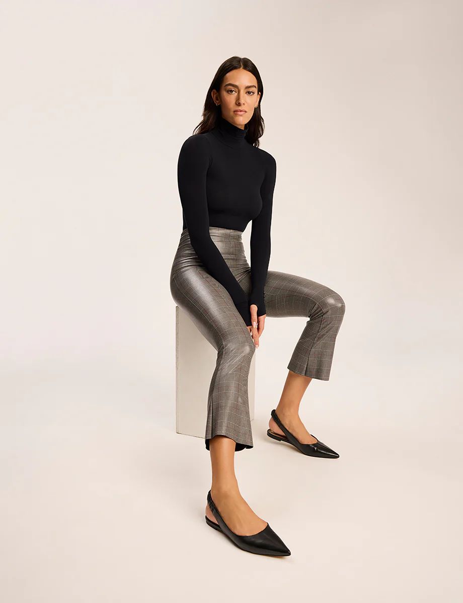 Faux Leather Print Cropped Flare