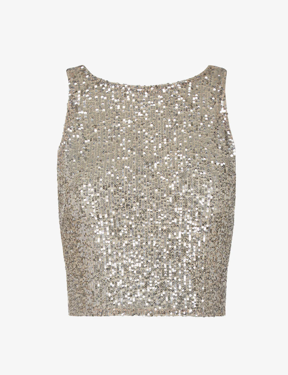 Sequin Mesh Muscle Crop Top